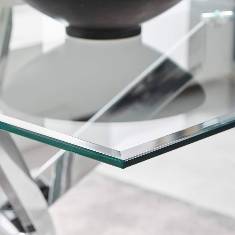 Glass Top Metal Base Dining Table, Chrome