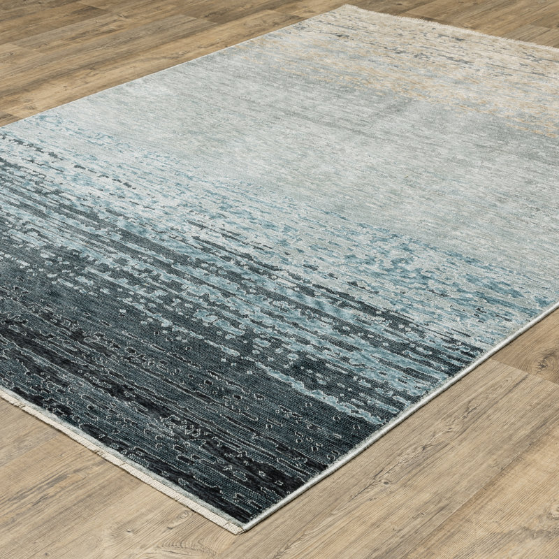 Ehlena Distressed Ombre Blue/ Beige Area Rug, Rectangle 9'10" x 12'11"