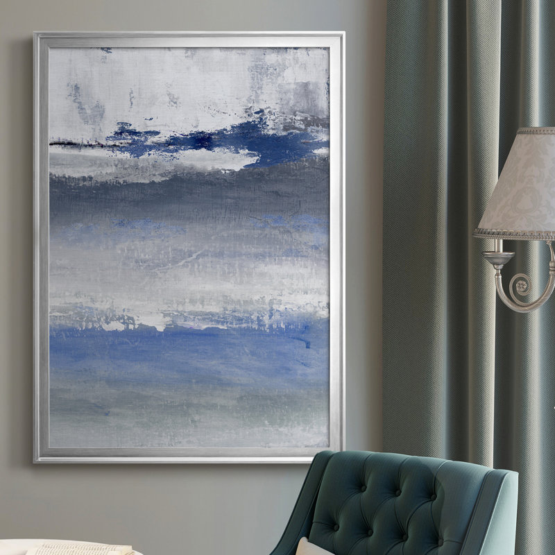 «Soft Solace Indigo», peinture sur toile encadrée, H 26,5 po x l 36,5 po x P 1,5 po, Argent