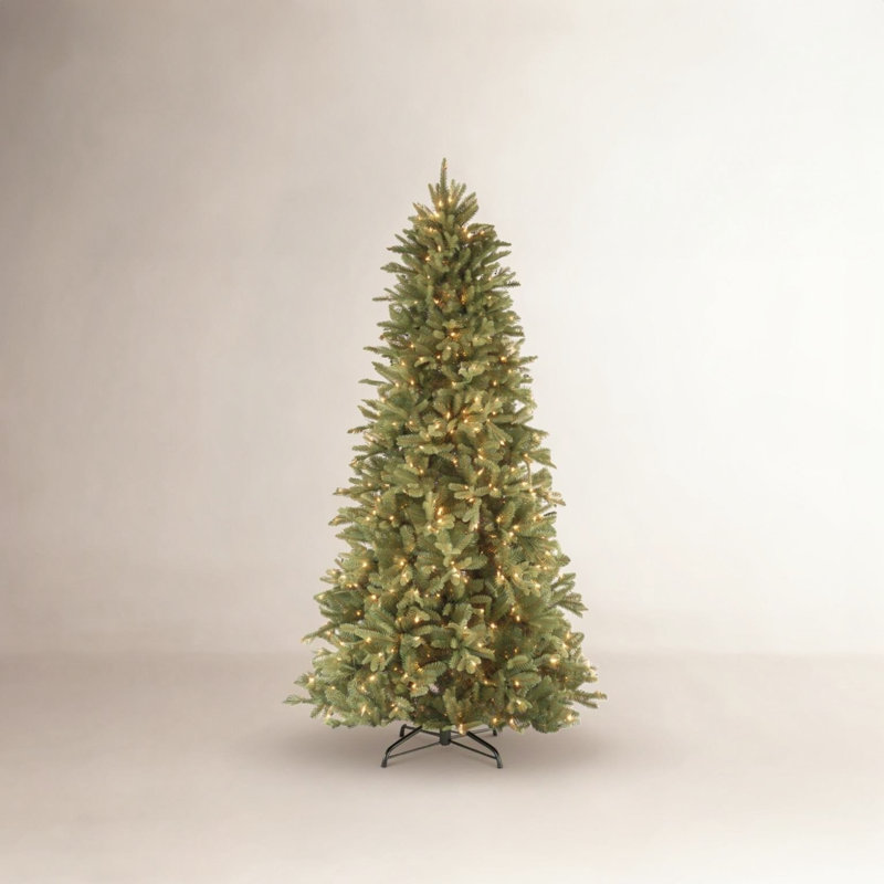 Adneta Slim Fir Artificial Christmas Tree with PE Needles and Warm White Lights, 7.5'