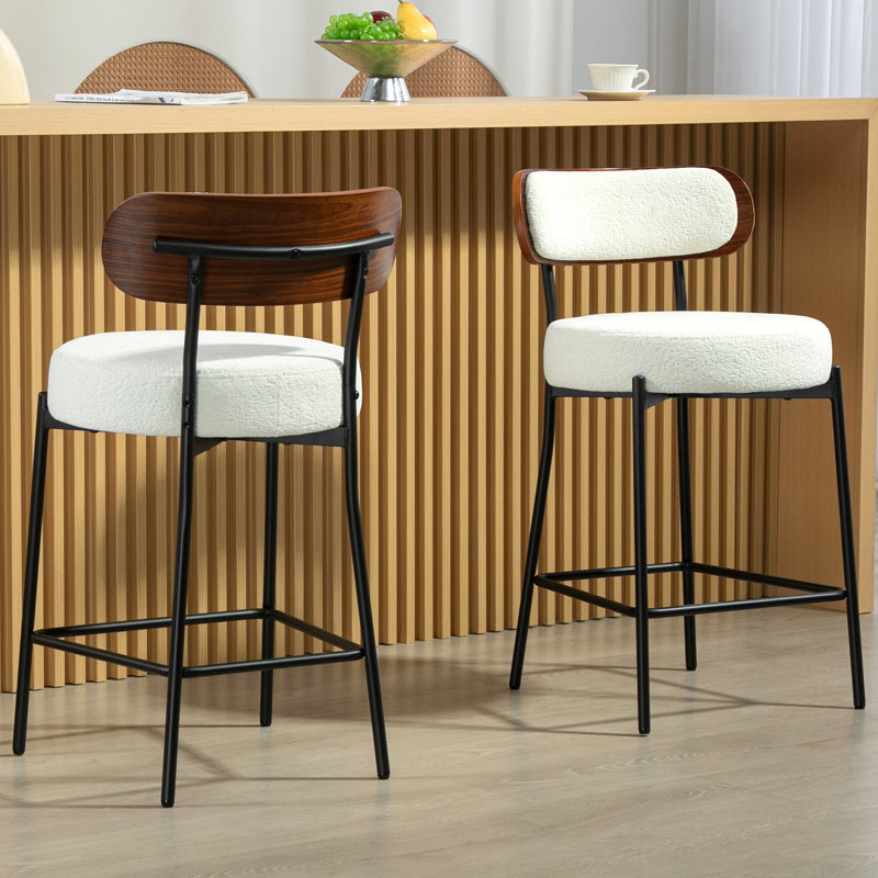 Upholstered Boucle Counter Stool, White