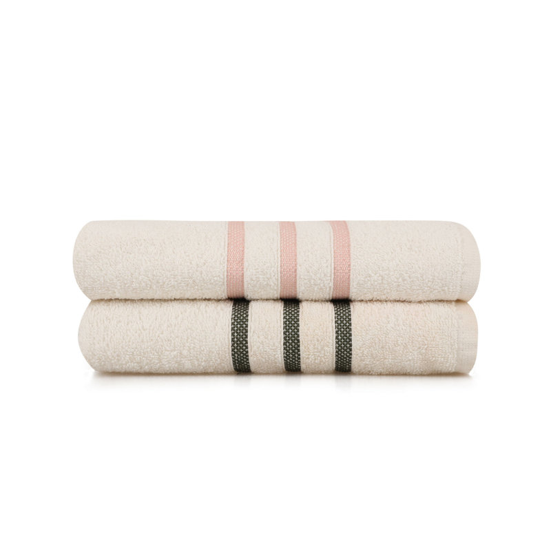 Serviette 100% coton, Crème / rose / anthracite, Essuie-mains - paquet de 2