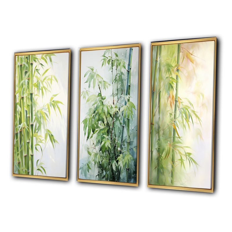 Bamboo Romantic Dream - Floral & Botanical Art Set Of 3 Pieces, H 20 po x l 36 po, Encadrement doré