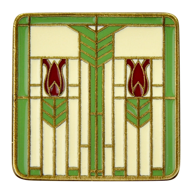 Arts And Crafts Square Knob, Antique Brass/ Spring Green