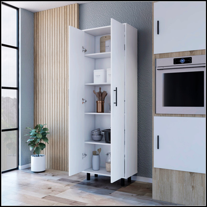 Fagan 2-Door 5-Shelf Kitchen Pantry With Adjustable Shelves For Organized Storage And Modern Aesthetic, White
