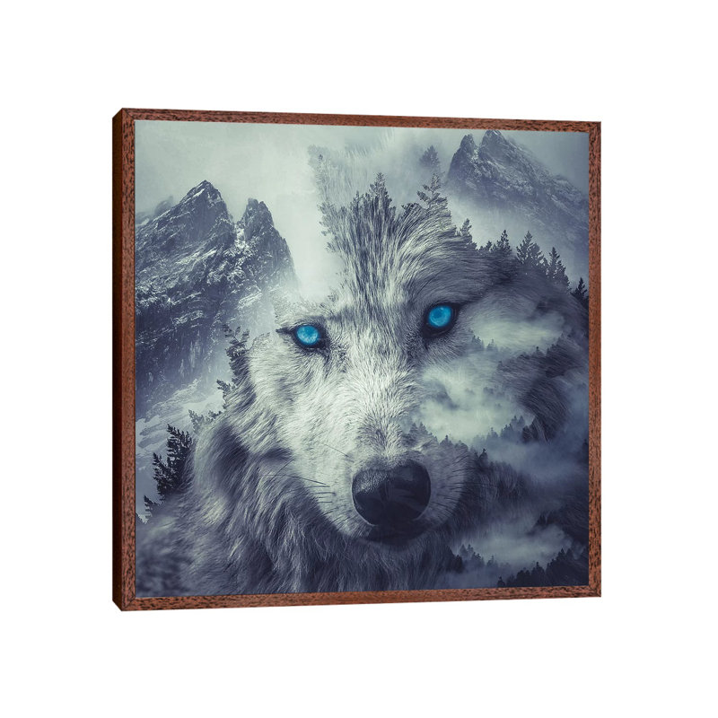 Mountain Wolf by Paul Haag - Print on Canvas, Classic Brown Wood Framed, 45.72 cm H x 45.72 cm W