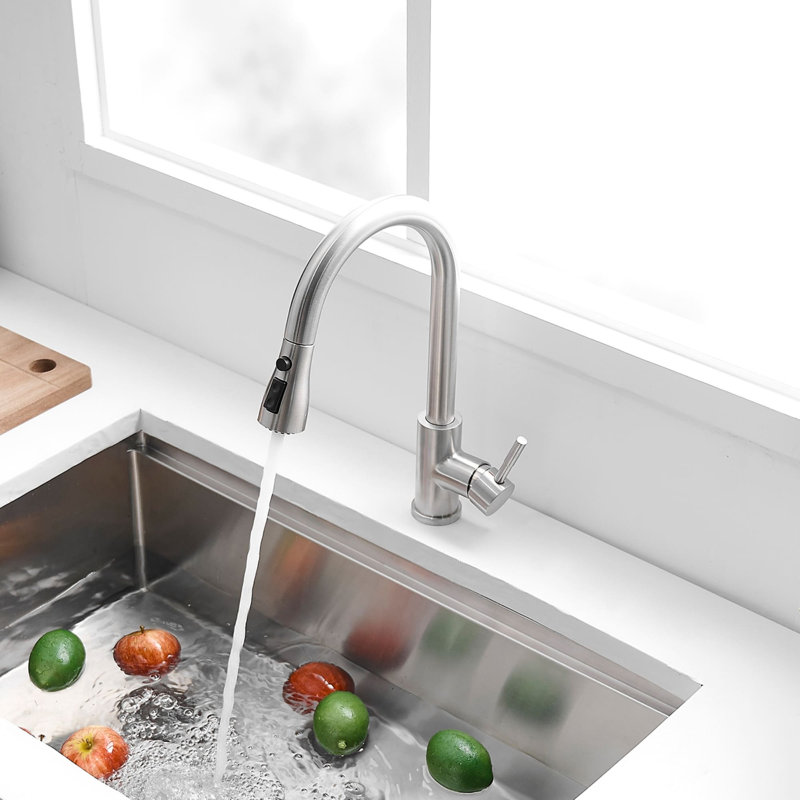 Pull Out Kitchen Faucet With Sprayer Single Hole Kitchen Sink Faucet Single Handle Stainless Steel Kitchen Basin Taps With Swivel Spout