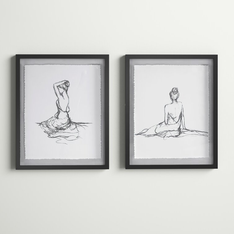 Meisel Feminine Figures Sketch 2-Piece Framed Glass and Matted Wall Art Set Three Posts