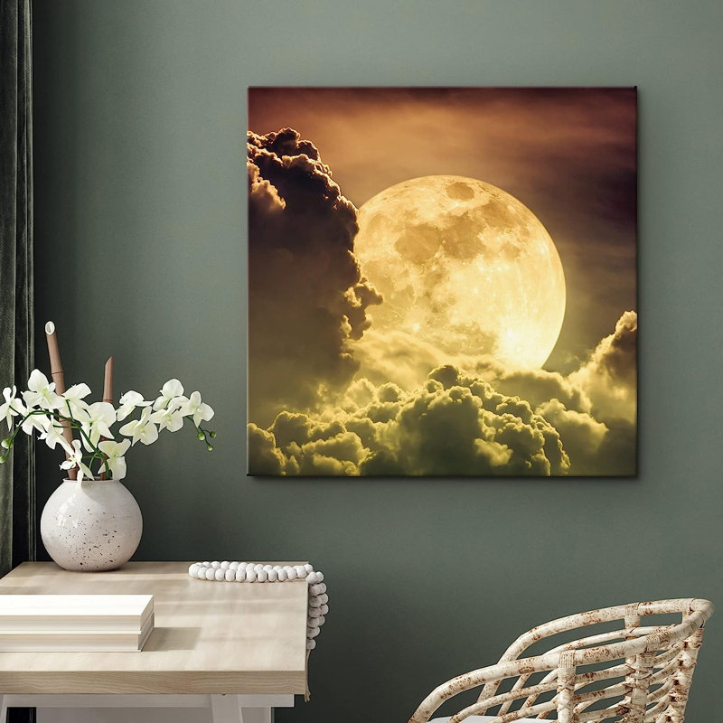 Moon " Autumn Orange Yellow Gradient Moon With Clouds ", 24" H x 24" W x 1.5" D