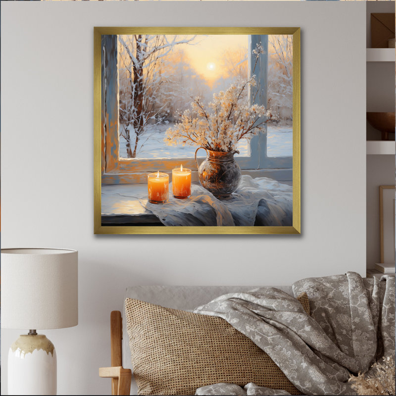 Anamia Winter Frosty Whispers Pointillism - Forest Winter, art mural, H 16 po x l 16 po x P 1 po, Cadre doré simple