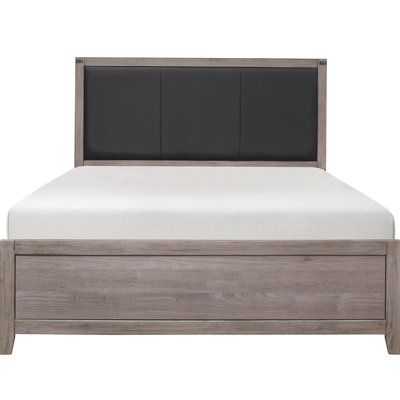 Bedroom Full Size Bed With Brown+grey Finish And Faux Leather Support Panel Brownish Grey Headboard