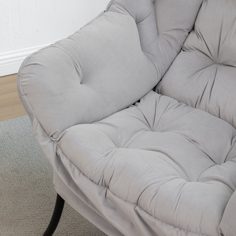 Upholstered Lazy Chair with Ottoman,Modern Comfy Lounge Sofa Chair with Armrest and a Side Pocket, Gray Fabric