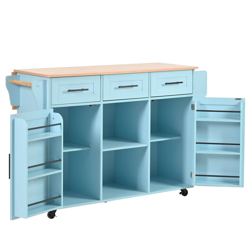 Wood Kitchen Island, Blue