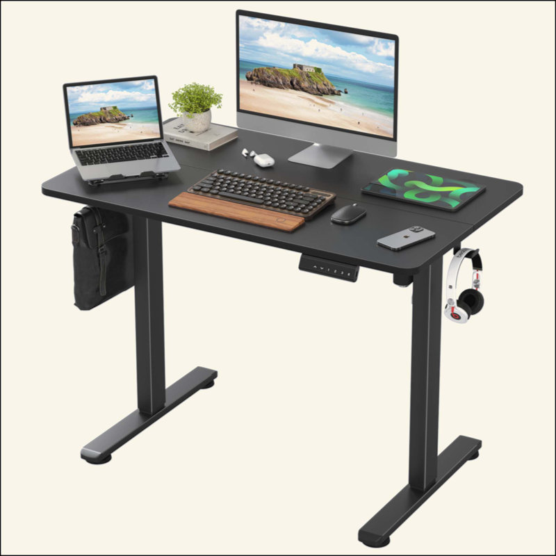 Bureau de travail électrique à hauteur réglable, Noir, Noir, H 47 po x l 40 po x P 24 po