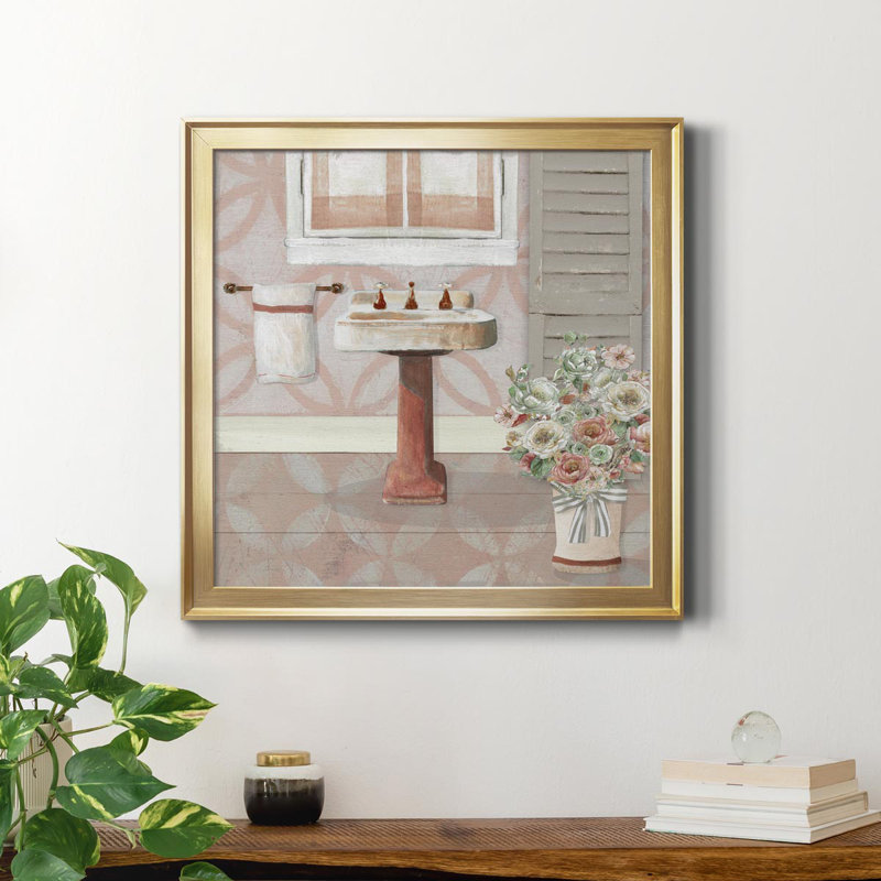Lavabo de salle de bain Blush II - Toile encadrée de qualité supérieure - prêt à être suspendu, Or