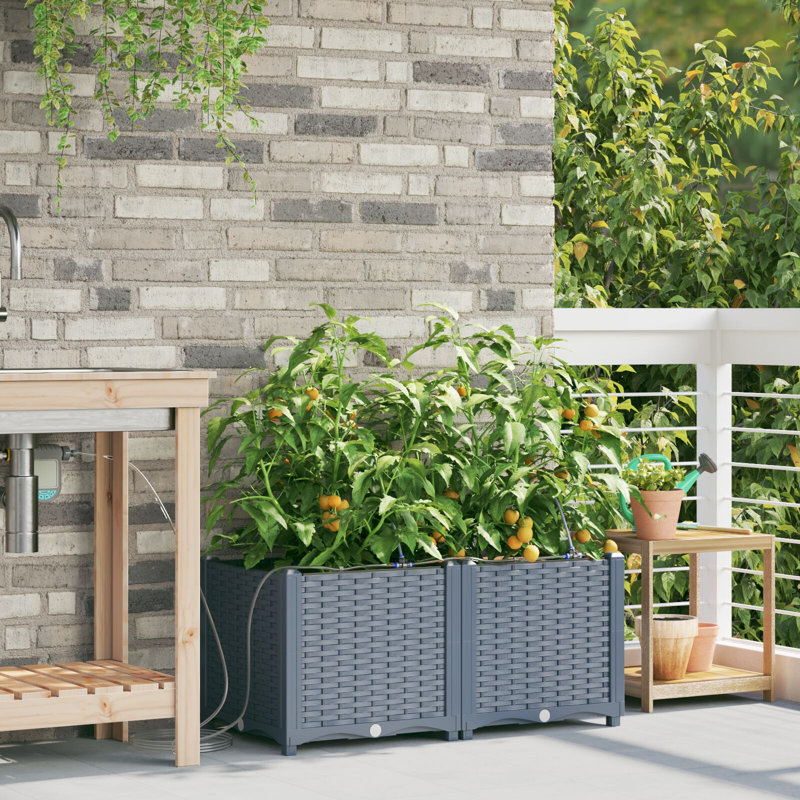 Garden Planter Steel Box Outdoor Modern Decor Urban Gardening Container, Light Grey, 37.5cm H x 80cm W x 40cm D