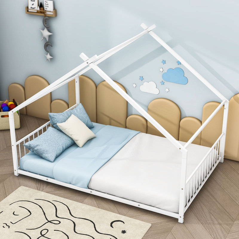 Metal House Bed, White, Full