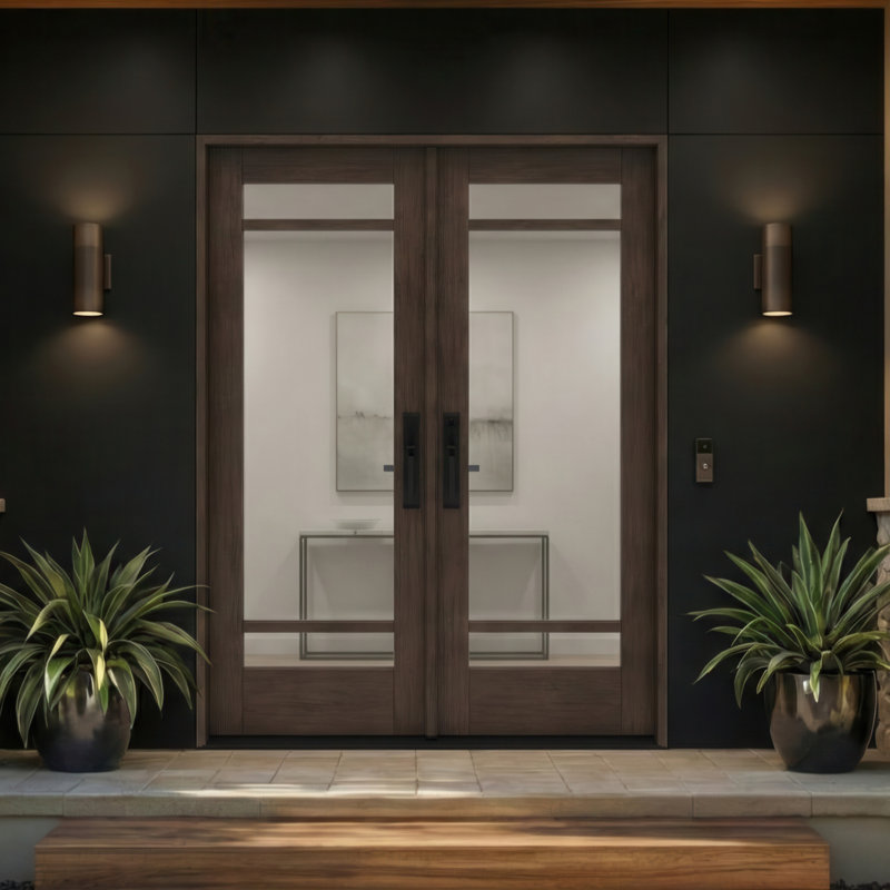 G10302-SW-80 | Porte double 80 po, extérieur pré-monté RTA, SDL 3 Lite, bois d'acajou brut, 66.5" x 82" [32" Door]