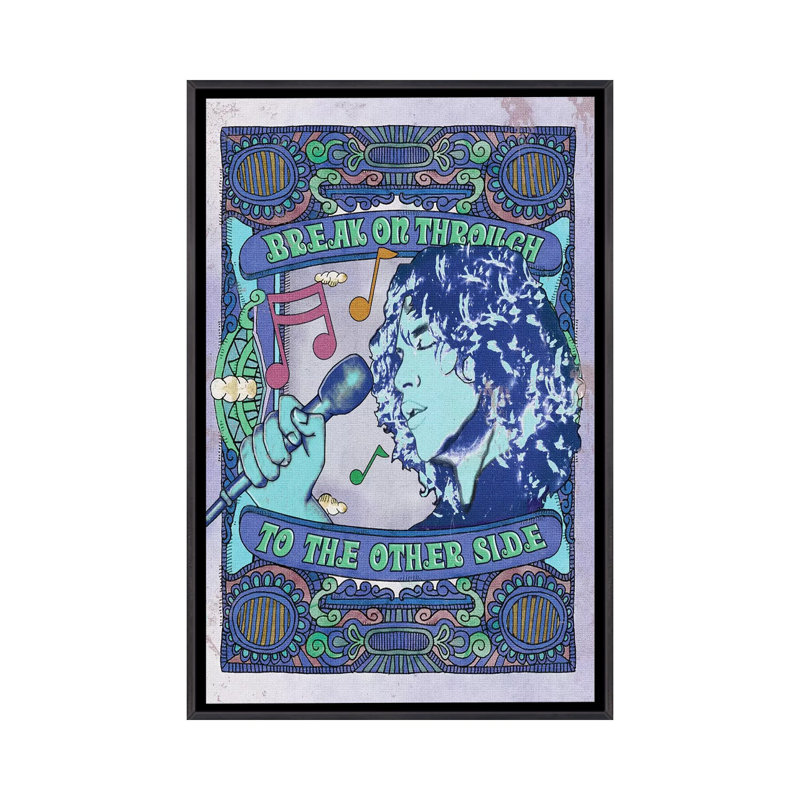 Jim Morrison Break on Through Blue - publicité imprimée, Toile avec cadre noir patiné, Aucun mat