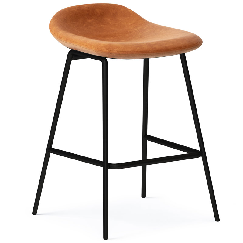 Dafney Upholstered Metal Contemporary Stools with Padded Seat and Footrest, Camel Brown, Counter Stool (24” Seat Height)