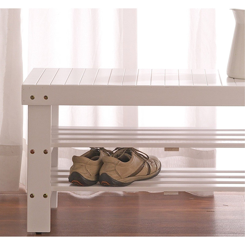 Solid Wood Shoe Bench In White - Strong And Practical Item With Shelf Strong, Simple To Assemble, White