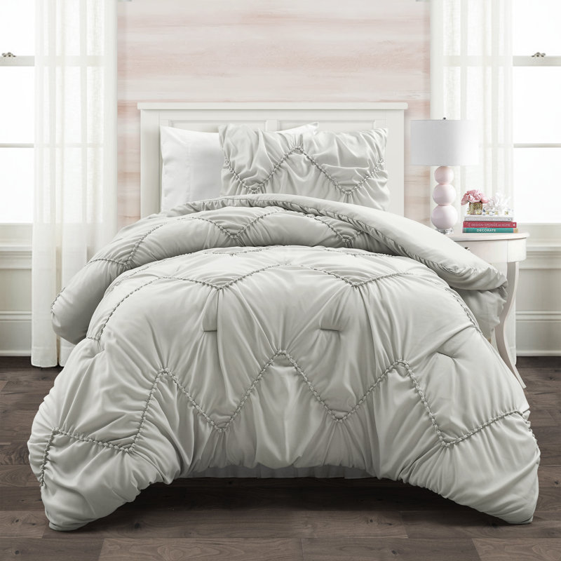 Light Gray Twin-XL Microfiber Ruched Chevron Comforter Set