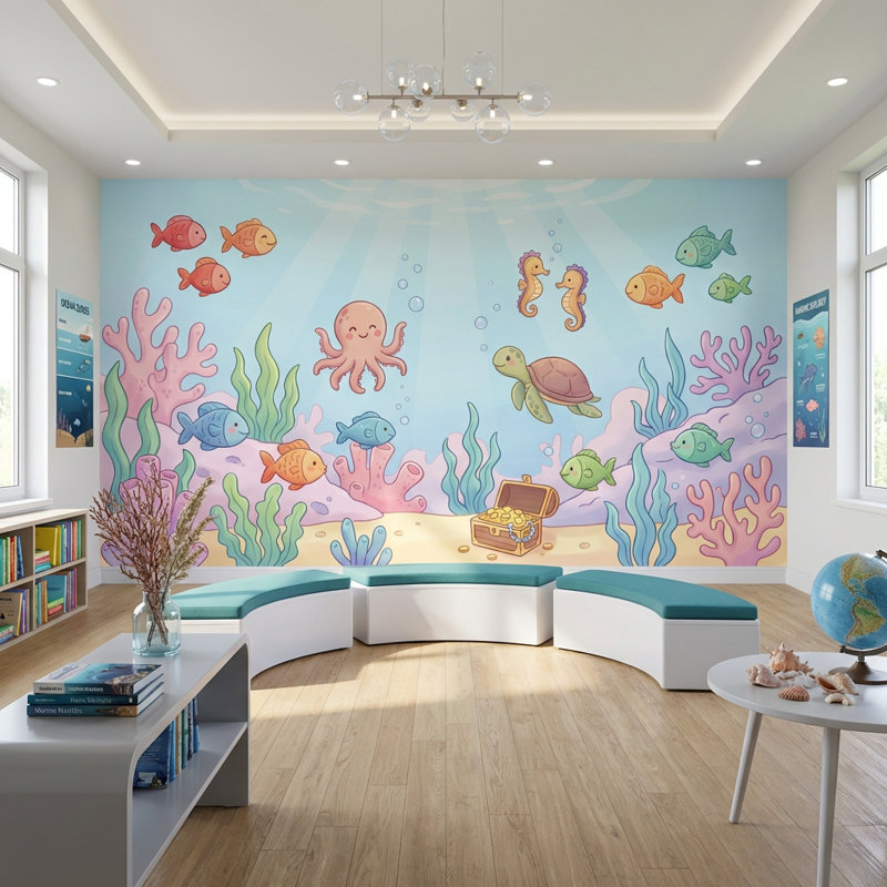 Papier peint sous-marin, créatures marines, Non-Woven Nonpasted, 160"x108"