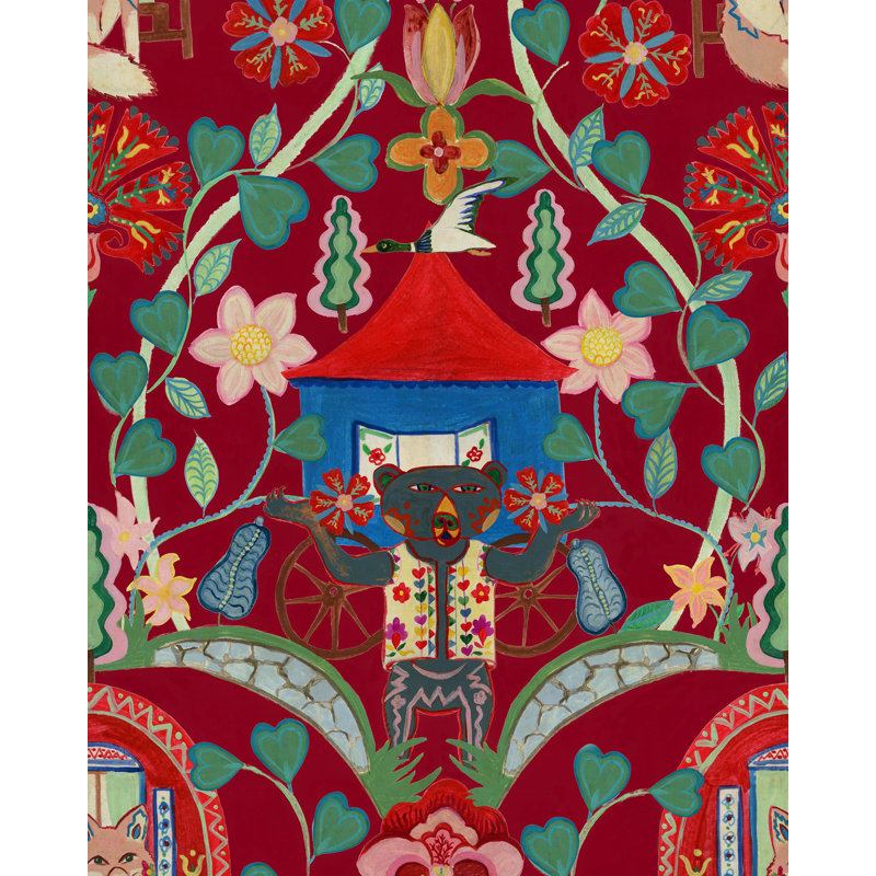 GYPSY FAIRYTALE Cream Wallpaper, Red/Green/Blue/Soft Pink