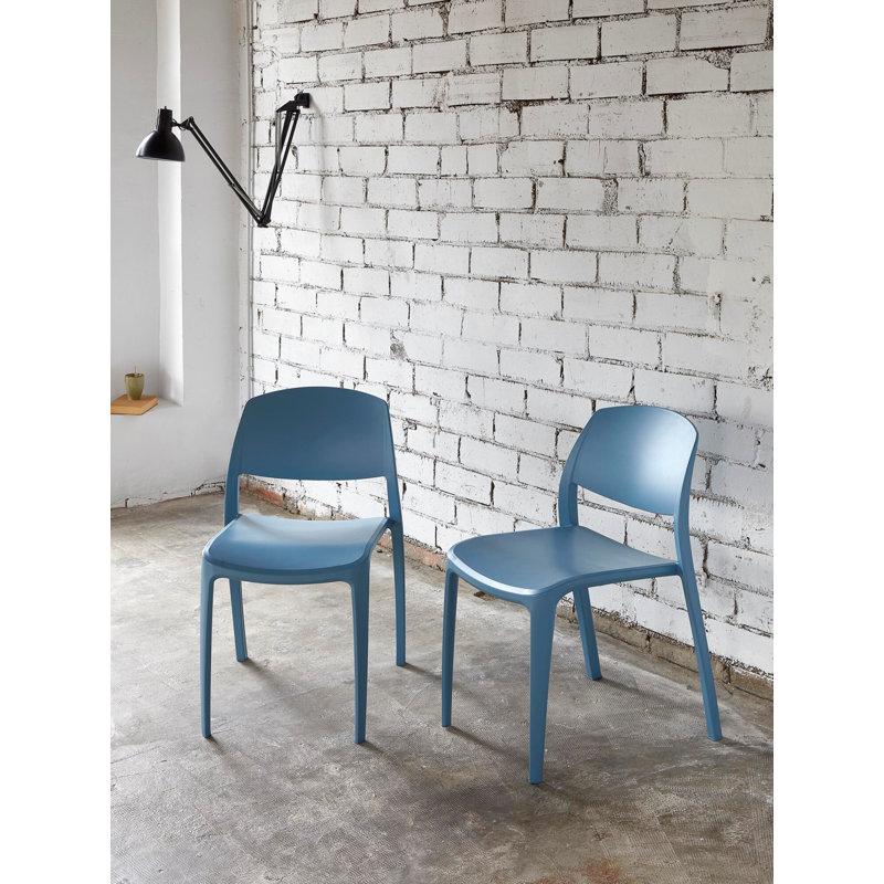 Smart Premium All-Weather Wicker Outdoor Dining Side Chair, Retro Blue