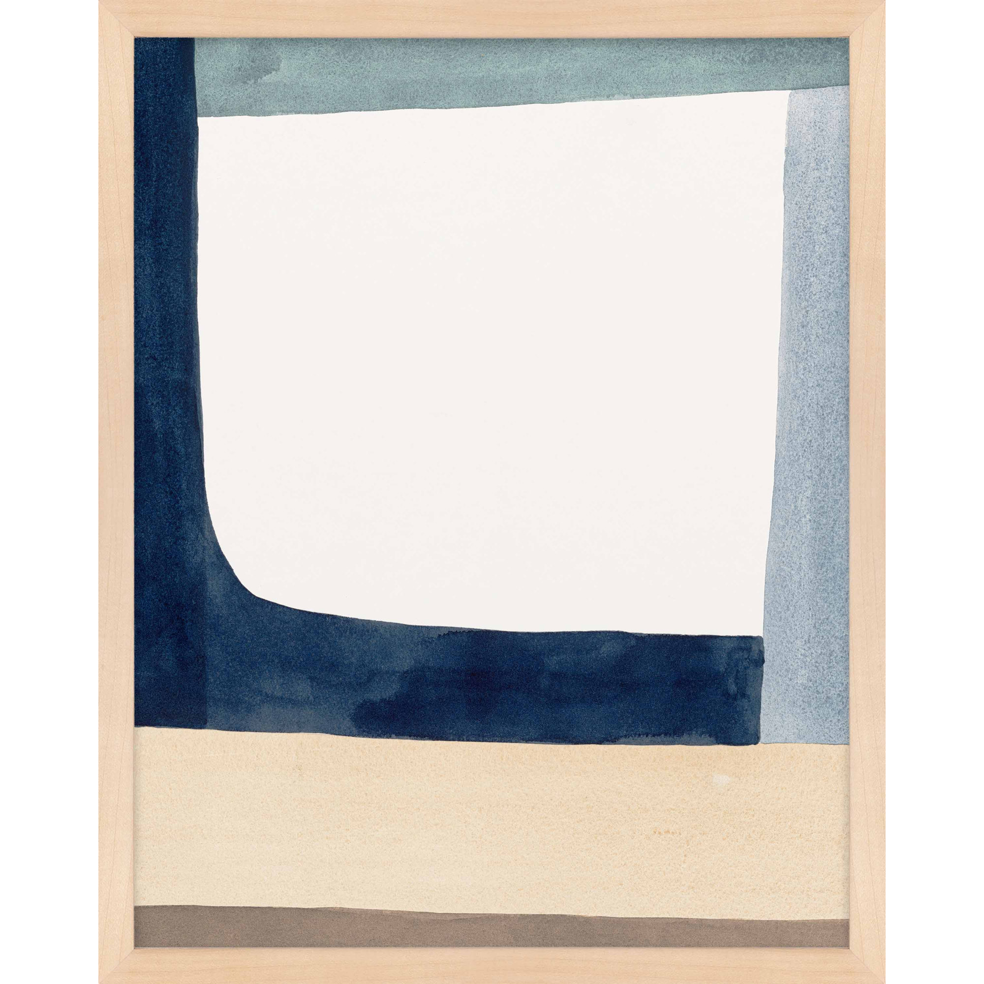 Composition In Blue 1 by Julia Balfour, Maple Framed Paper, 25" H x 20" W x 1.25" D