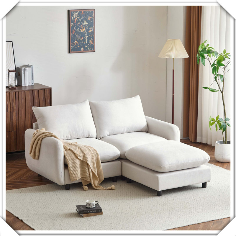 Canapé modulaire en L en velours avec repose-pieds 4 pièces, H 34 po x l 67 po x P 99,5 po, 4, Chameau