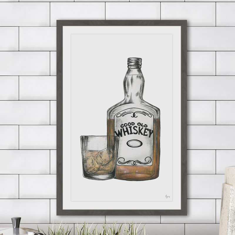 « good old whiskey », reproduction de dessin encadrée, H 30 po x l 20 po x P 1,5 po