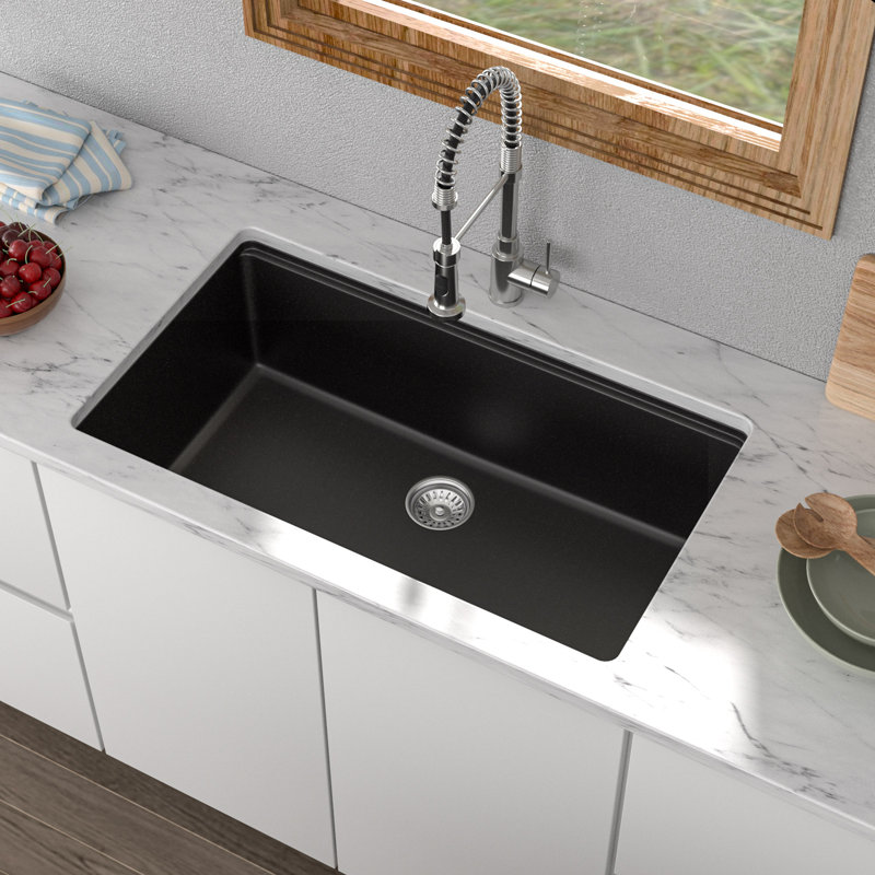 32" L x 19" W Undermount Single Bowl Workstation Sink Quartz Kitchen Sink, Black