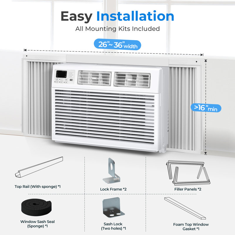 12000Btu Silent And Efficient Window Air Conditioner - Fast Cooling, Remote Control, Doe/Ul/Csa