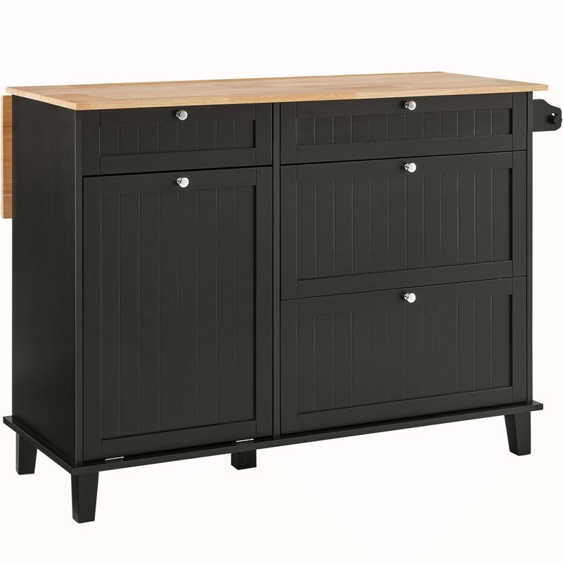 Kitchen Island Cart Storage Cabinet Serving With Drawer & Trash Cabinet