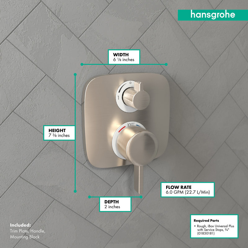 Ecostat E Temperature Memory Thermostatic Valve Trim, Brushed Nickel