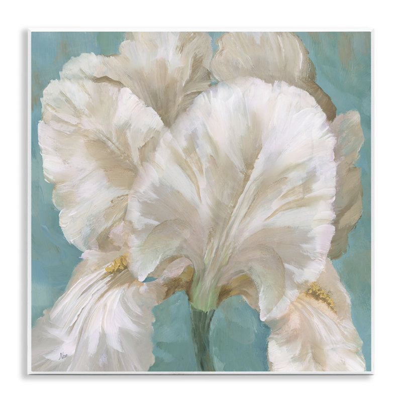 White Iris on Blue Wall Plaque Art by Nan