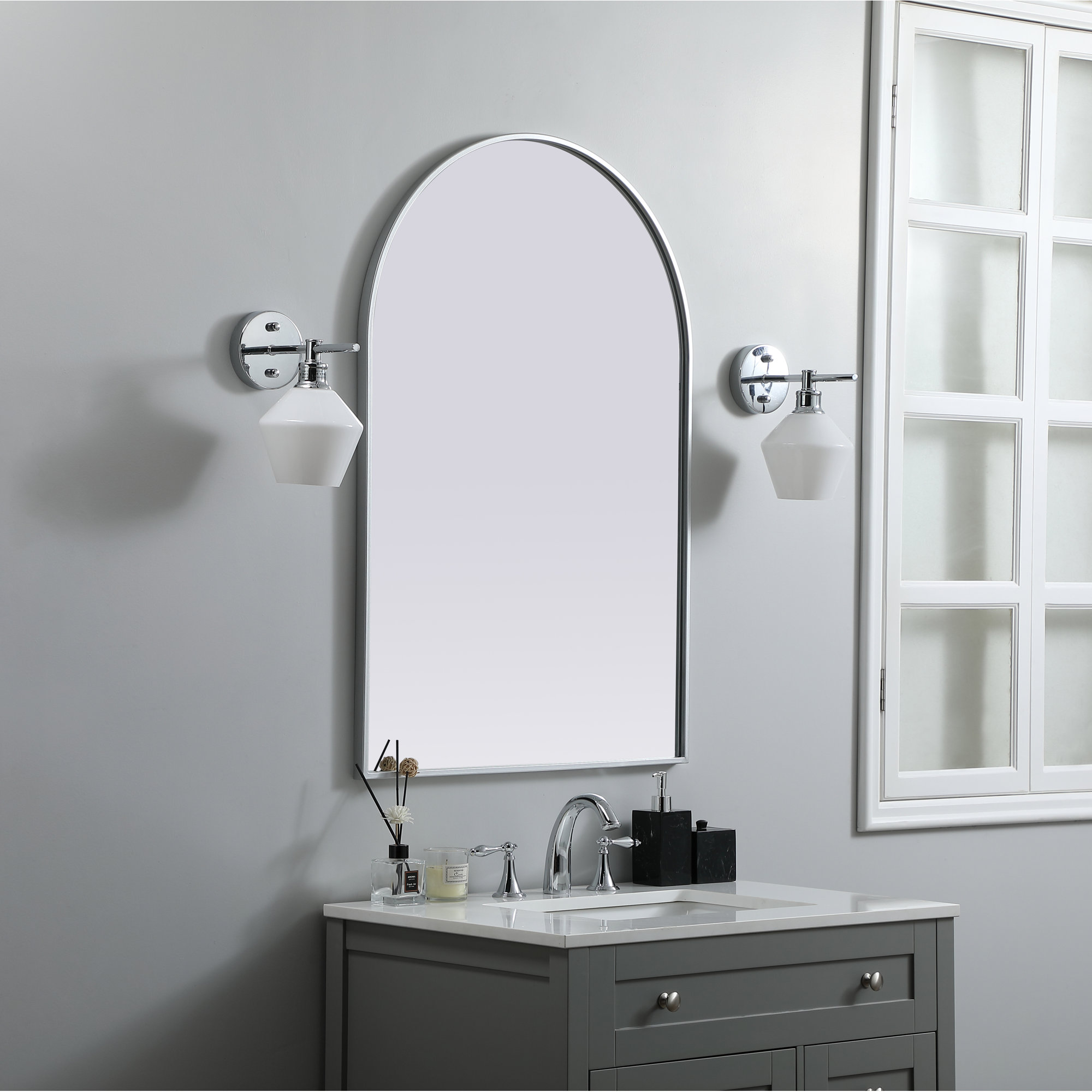 Sabine Metal Arch Wall Mirror, Silver, 40" x 27"