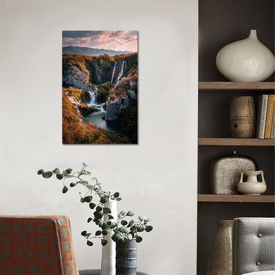 Waterfall Wall Art, Nature Landscape Wall Art for Living Room, Waterfall Pictures for Wall Landscape Painting, Nature Pictures Wall Decor for Bedroom Office, Waterfall Canvas Wall Art Painting Ready to Hang 12" × 16"
