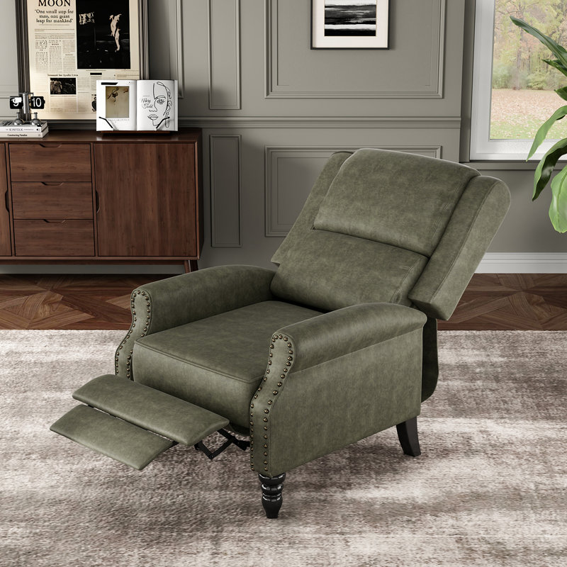 Cuerdas Faux Leather and Faux Sheepskin Recliner, Green Faux Leather