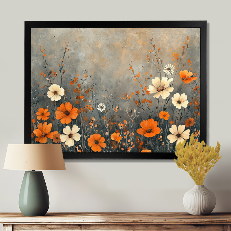 «Kinsman Brown Earth Roots of Wildflowers III», art mural fleurs sauvages, H 30 po x l 40 po, Cadre photo noir