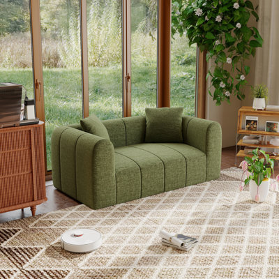 Boneless 65" Chenille Compression Loveseat Sofa with Memory Foam, Deep Seat Frameless Couch, No Assembly Required, Vacuum Compressed Sofa for Living Room