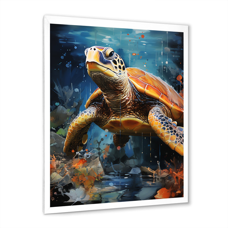 Représentation abstraite d'une harmonie de tortues I sur toile, Cadre simple blanc, H 32 po x l 16 po x P 1 po