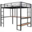 Lit Loft en métal et panneau de fibres à densité moyenne avec long bureau et tablettes