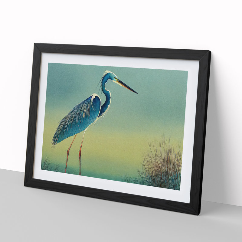 Watercolour Heron Bird Vol.2 - Single Picture Frame Painting, 25cm H x 34cm W x 2cm D, Black