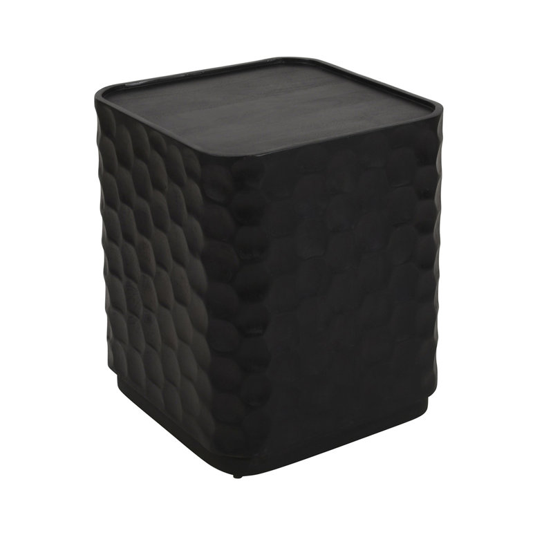 Square Black Solid Wood Accent_End Table, Black