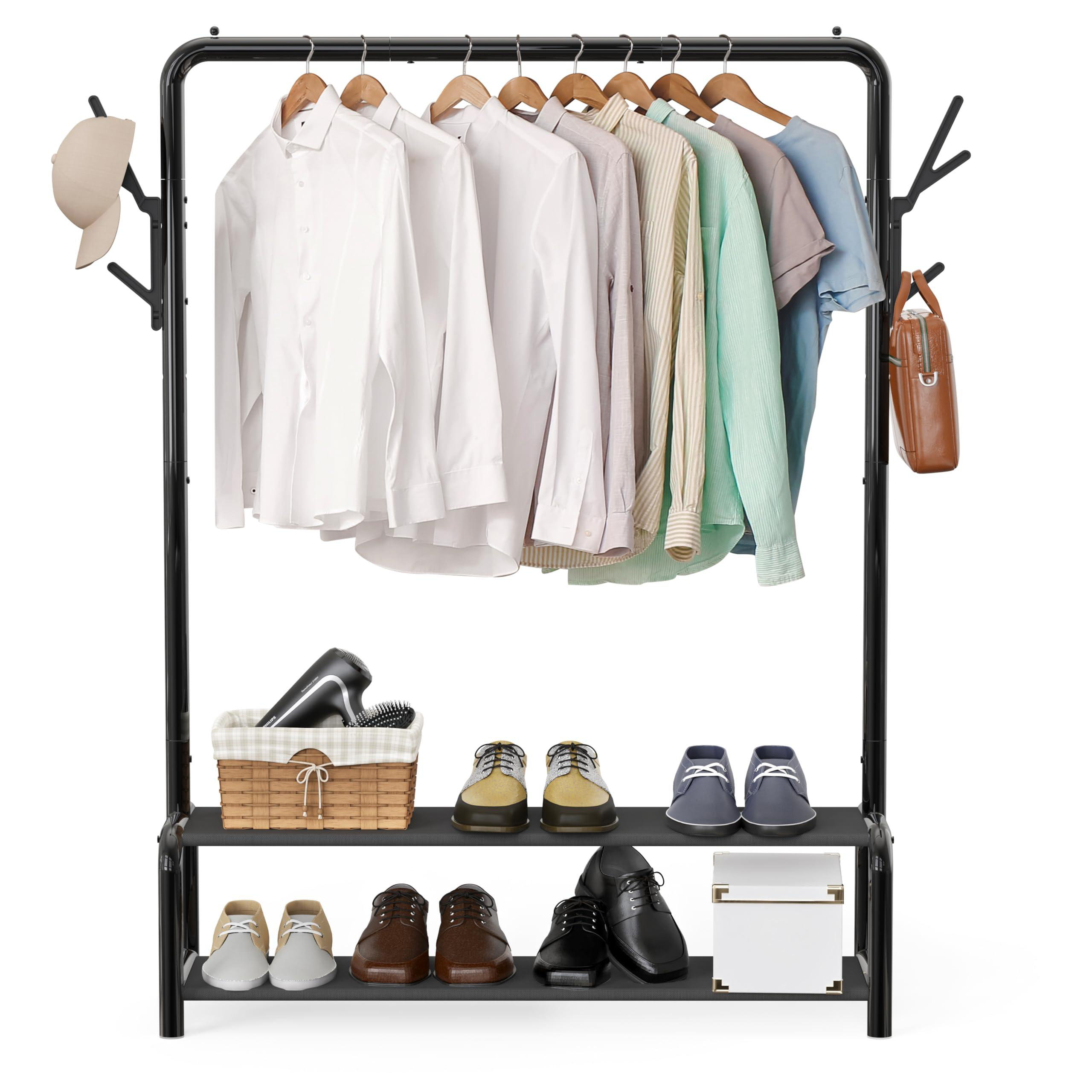 Latitude Run® Freestanding Closet Garment Rack With Storage Shelves And ...