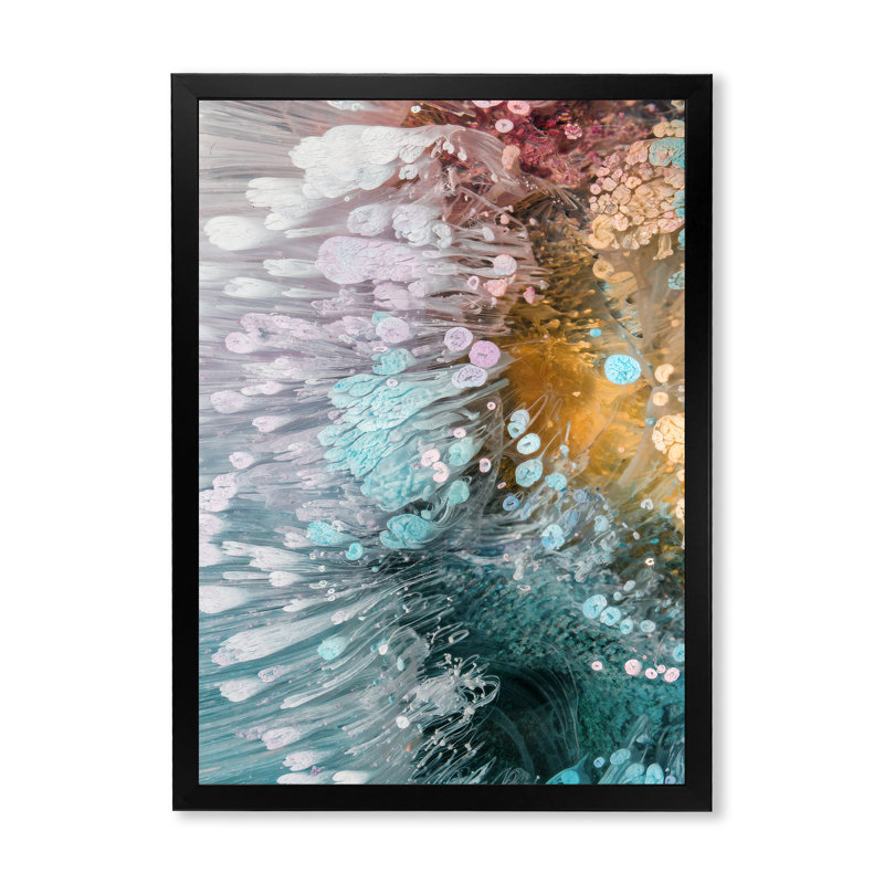 Turquoise et mauve liquide Flow Art III - impression sur toile moderne, Toile avec cadre photo noir
