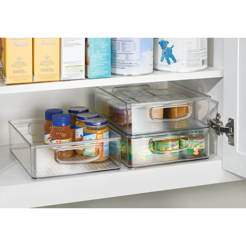 iDesign Plastic Stackable Kitchen Bin with Easy to Grip Integrated Handles, 10" x 8" x 3", Clear