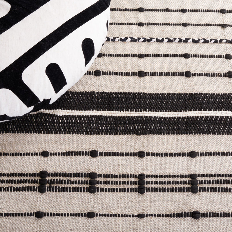 Tapis beige / noir en coton tissé à plat Attina, Carré de 6 pi